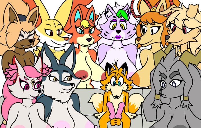 1boy 9girls animal_crossing audie_(animal_crossing) ceroba_(undertale_yellow) ceroba_ketsukane delphox five_nights_at_freddy's:_security_breach fortnite fortnite:_battle_royale furry kimiko_(fortnite) kimiko_five-tails larger_female nintendo pokemon porsha_crystal pseudoregalia roxanne_wolf_(fnaf) sing_(movie) smaller_male sonic_(series) sybil_(pseudoregalia) undertale_yellow whisper_the_wolf