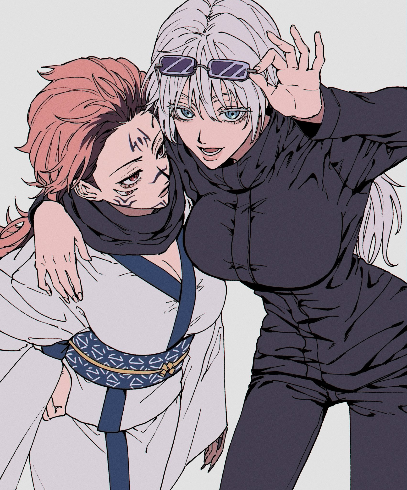 @mesuki peropero, female, female only, genderswap, jujutsu kaisen, rule 63, ryoumen sukuna (jujutsu kaisen), satoru gojo, selfie