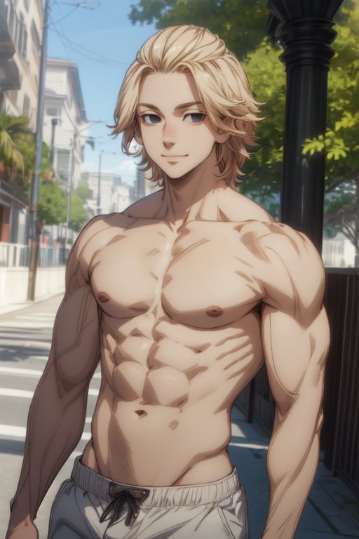 1boy abs ai_generated dvxxxgrai male_focus manjiro_sano mikey_(tokyo_revengers) muscular muscular_male navel nipples outdoors pixai shirtless shirtless_male shorts solo standing tokyo_revengers toned toned_male topless topless_male