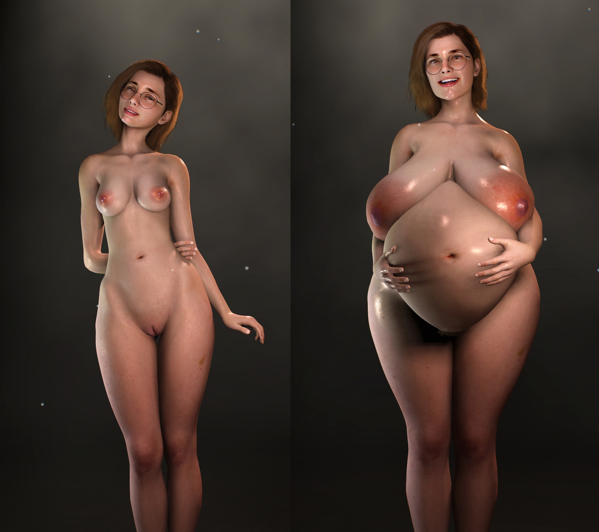 1girls, 3d, age progression, before and after, belly, big belly, big breasts, breasts, female, glasses, human, human female, hyper belly, hyper breasts, imfox, light skin, light-skinned female, mature female, milf, nipples, pregnant, pregnant female, pussy, sagging breasts, solo, solo female