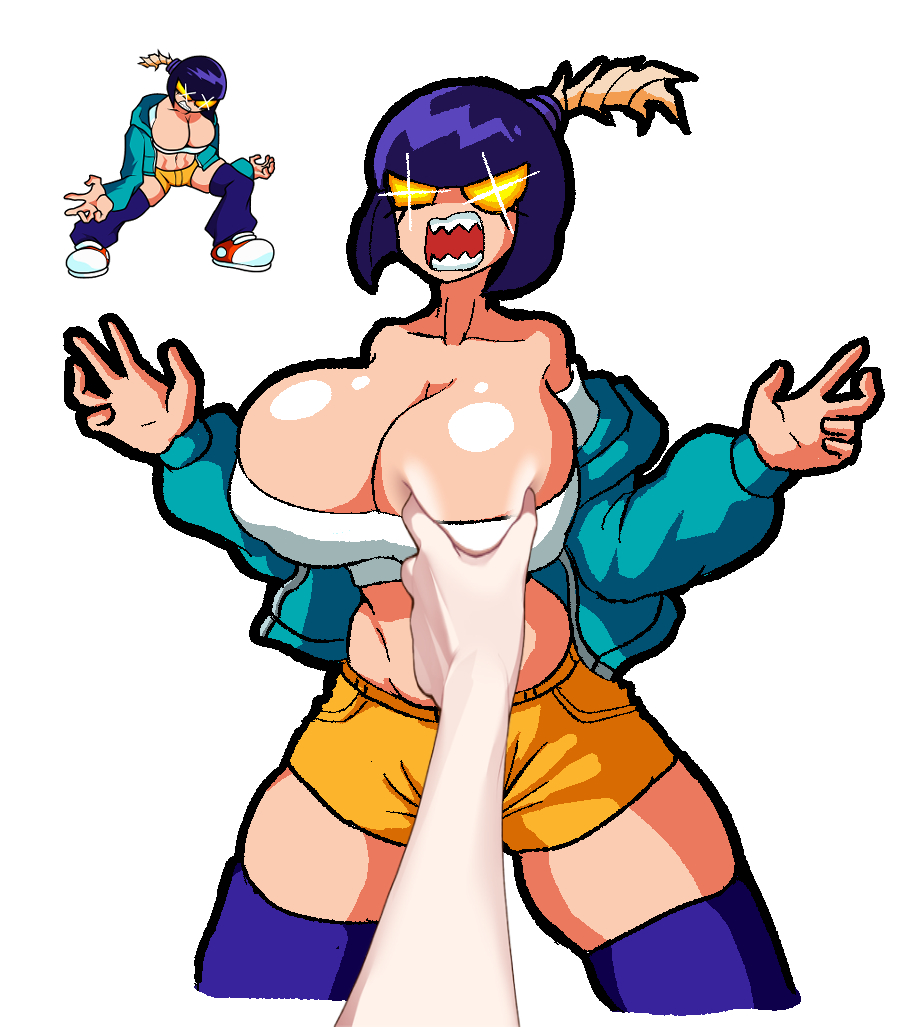 angry belly_button big_breasts bomb breasts cheek_grabbing_material_(meme) dracoarcto edit friday_night_funkin jacket meme nipple_bulge rule_63 sharp_teeth short_hair thick_thighs whitty_(friday_night_funkin)