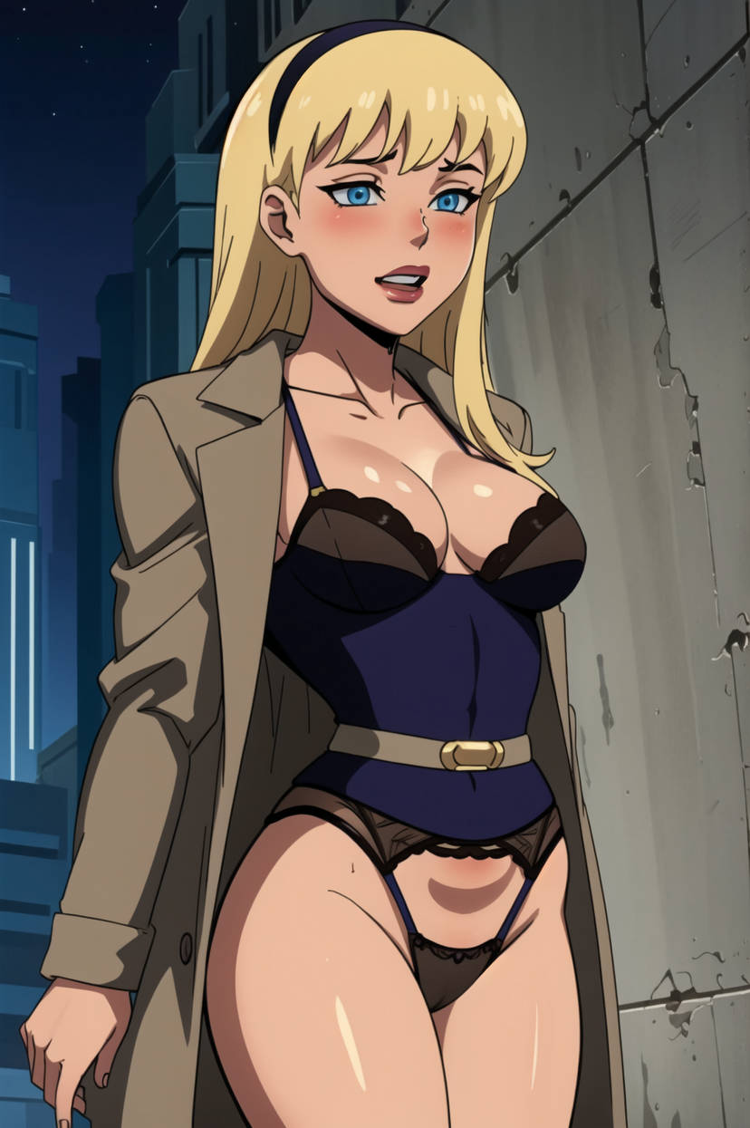 ai generated, blonde hair, blue eyes, breasts, coat, dc, dc comics, dcau, doniai, female, headband, kara danvers, kara zor-el, large breasts, lingerie, supergirl, superman (series), superman: the animated series