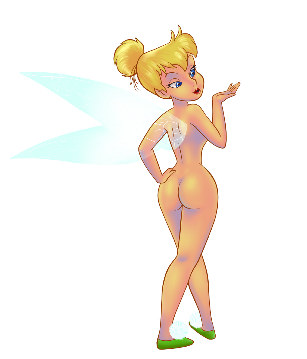 blonde_hair blue_eyes completely_naked disney disney_fairies hair_bun naked tinker_bell