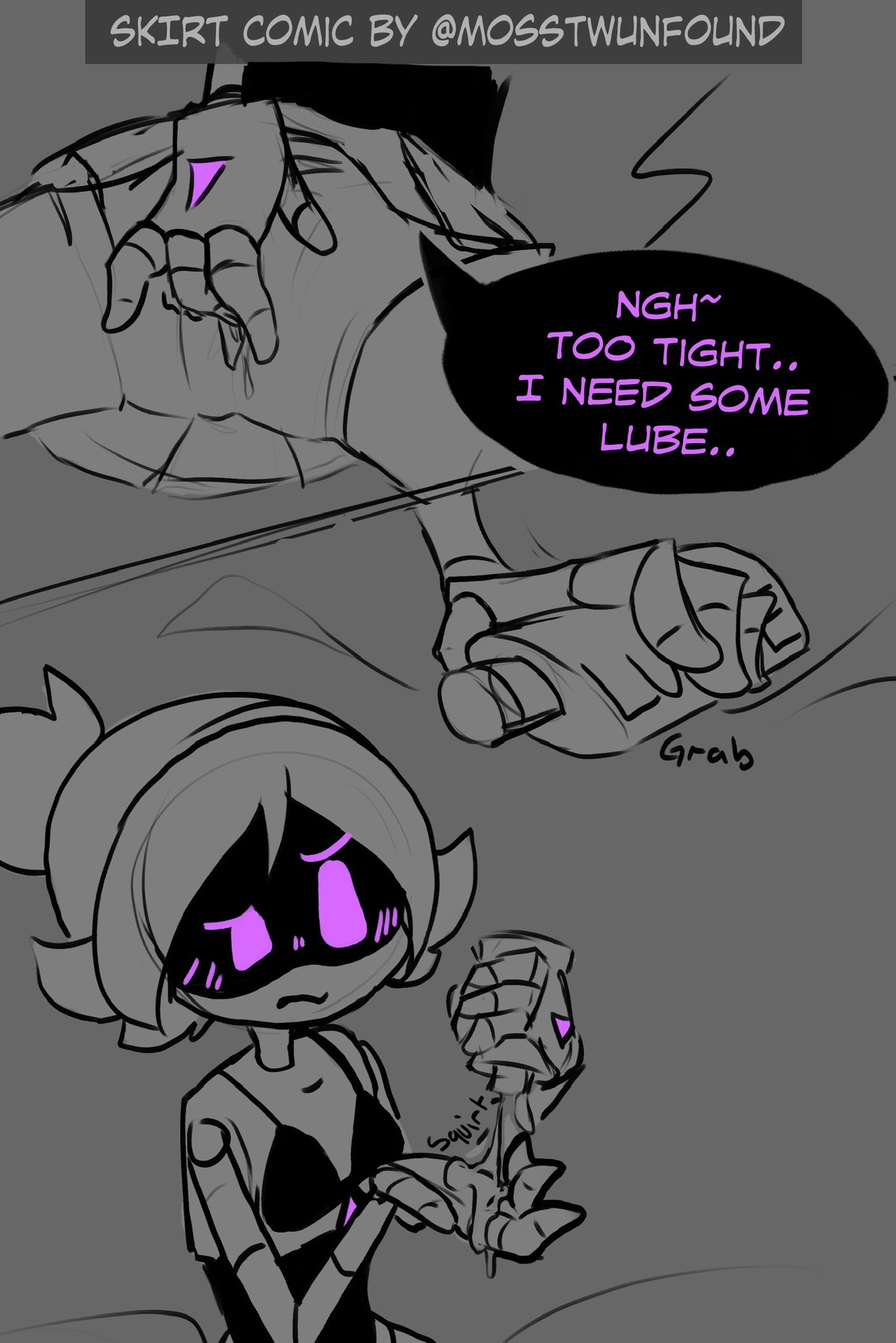 1girls, 2d, comic, comic page, english text, female, female only, humanoid, mosstwunfound, murder drones, no panties, pussy, robot, robot girl, robot humanoid, screen face, skirt, solo, talking, text, uzi (murder drones)