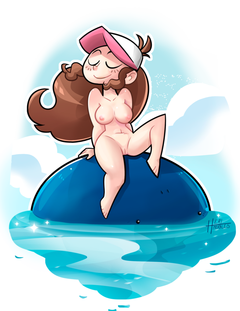 1girls alpha_channel ambiguous_gender areolae artist_name blush breasts brown_hair closed_eyes feet female hat heriplayer hilda_(pokemon) human large_breasts long_hair navel nipples nude png pokemon pokemon_bw ponytail pussy signature sitting sky smile text tied_hair toes wailmer water wide_hips