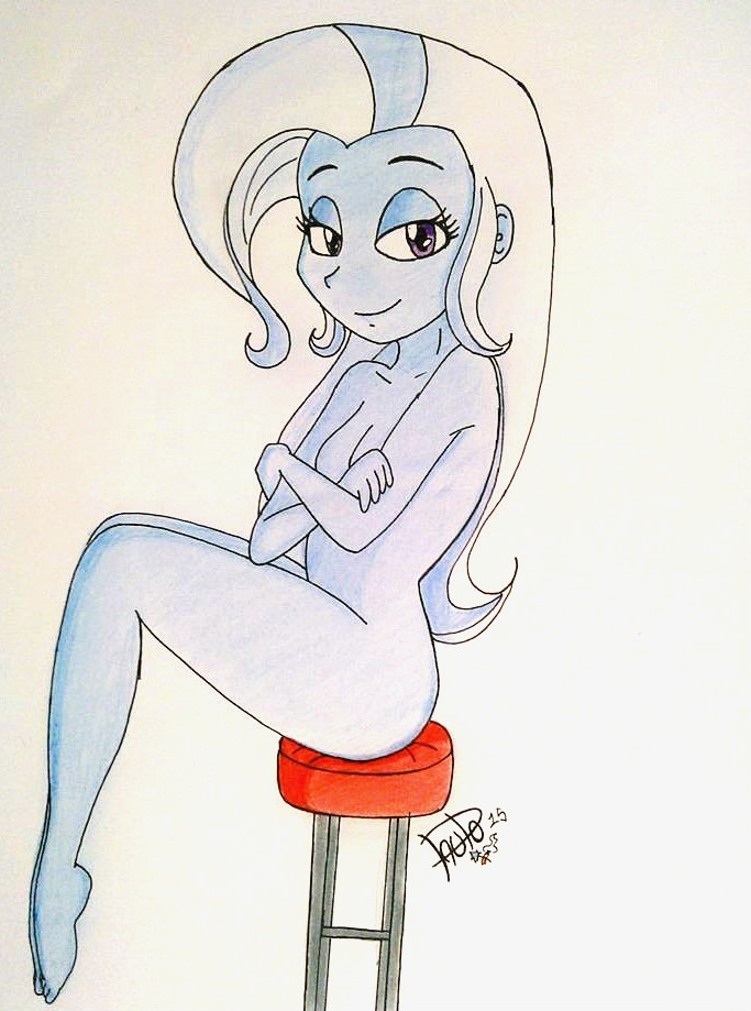 covering_up friendship_is_magic humanized my_little_pony sitting stool suicidemachine363 trixie_(mlp) trixie_lulamoon