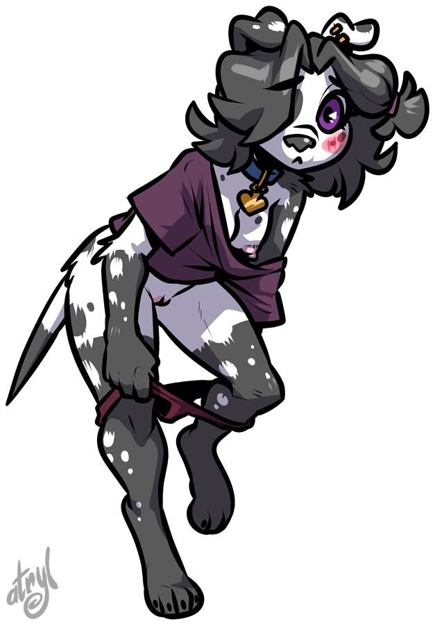 alpha_channel anthro atryl black_hair blush canid canine canis collar dalmatian domestic_dog ear_piercing fan_character female hair looking_at_viewer mammal piercing purple_eyes simple_background solo transparent_background