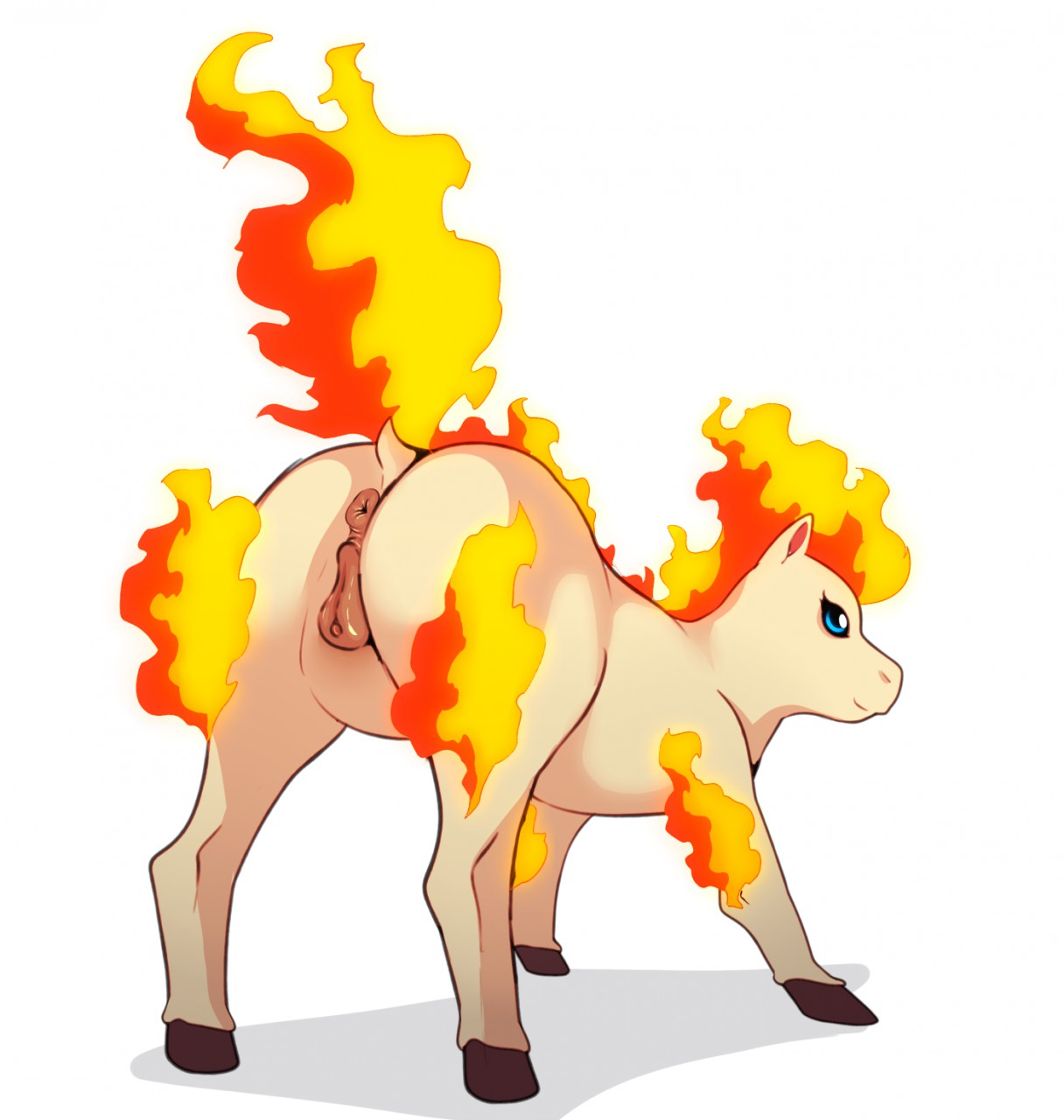 2016 animal_genitalia animal_pussy anus ass bent_over blue_eyes burning cream_fur equine equine_pussy eroborus female female_only feral fire fire_fur flaming_hair fur hair hi_res hooves horse inviting looking_at_viewer mammal nintendo nude pokemon pony ponyta puffy_anus pussy simple_background smile solo video_games white_background