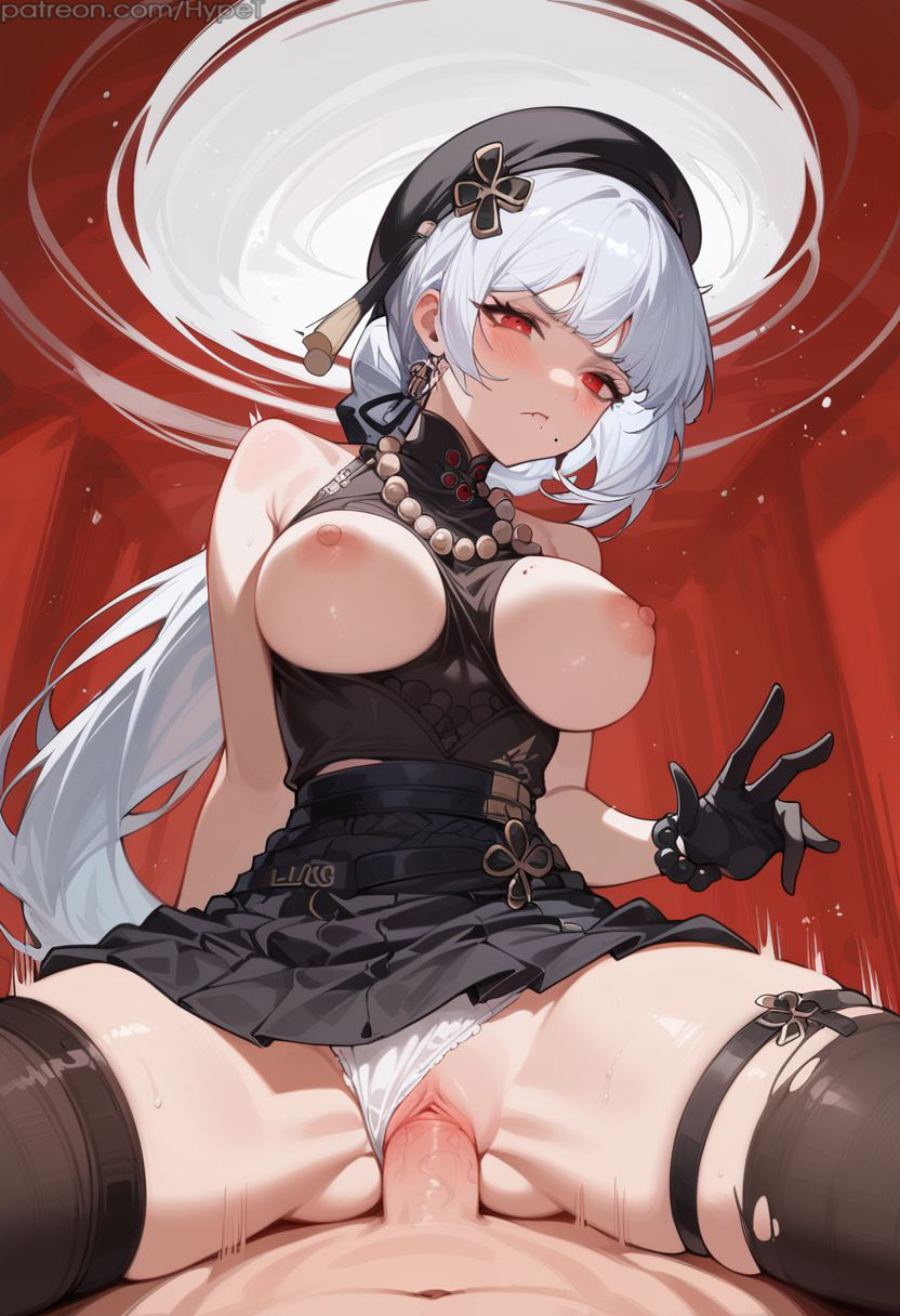 ai_generated alternate_version_at_source angry dress dress_lift gloves hat hypet looking_at_viewer panties panties_aside pov red_background red_eyes riding sanhua_(wuthering_waves) sex stockings tagme thighs vaginal_penetration white_hair wuthering_waves