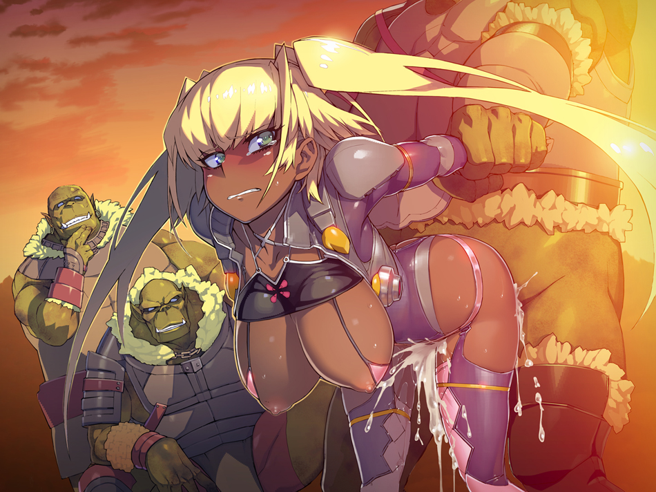 10s 1girls blonde_hair blue_eyes censored dark-skinned_female dark_skin female interspecies namaniku_atk tagme taimanin_(series) taimanin_asagi_battle_arena tied_hair twintails yomi_akitsu