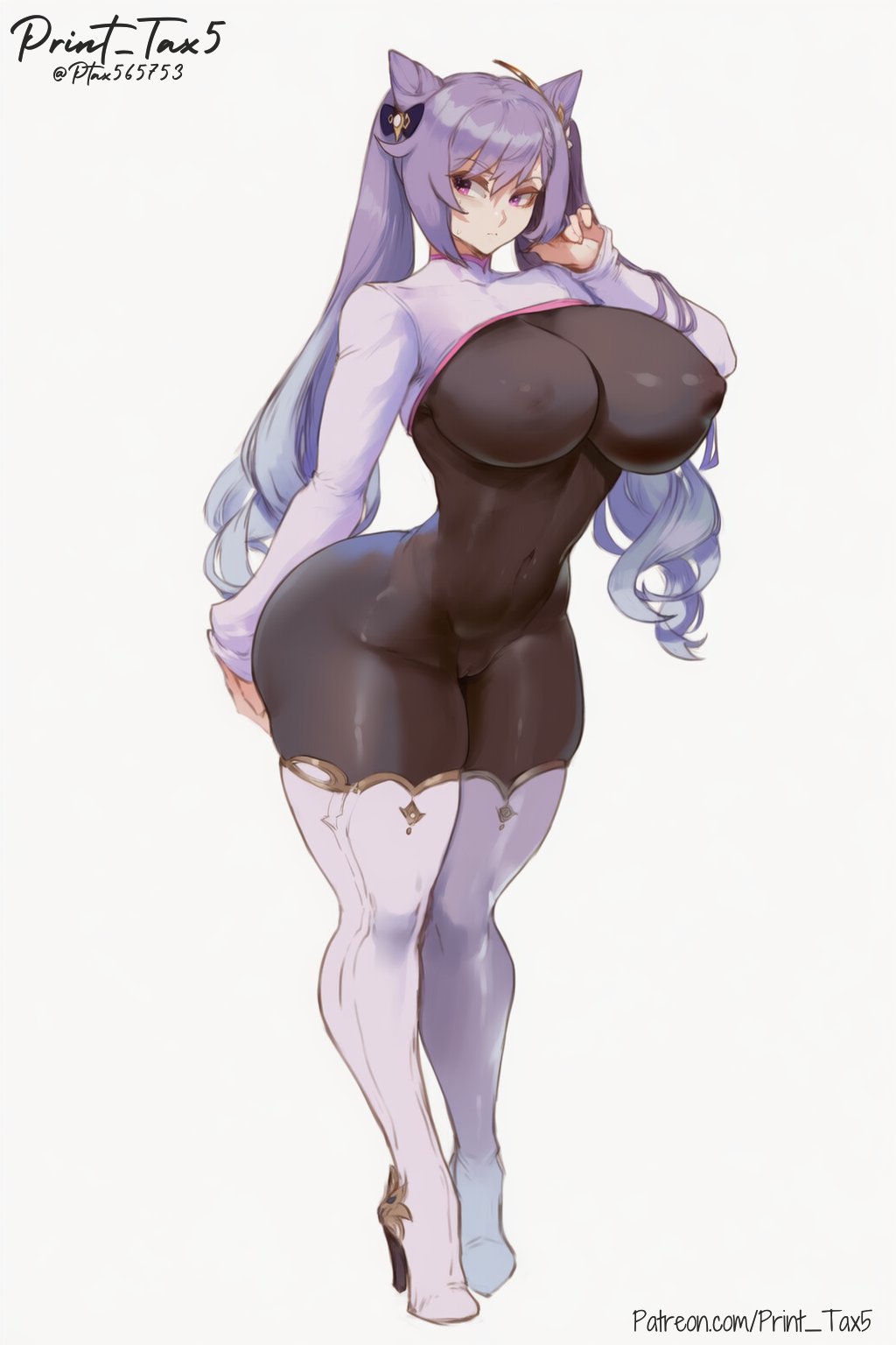 1girls, ai assisted, ai generated, ass, big ass, big breasts, breasts, breasts out, embarrassed, female, female only, genshin impact, hoyoverse, huge ass, huge breasts, keqing (genshin impact), light-skinned female, long hair, print tax5, solo, solo female, thick, thick ass, thick thighs, thighhighs, thighs