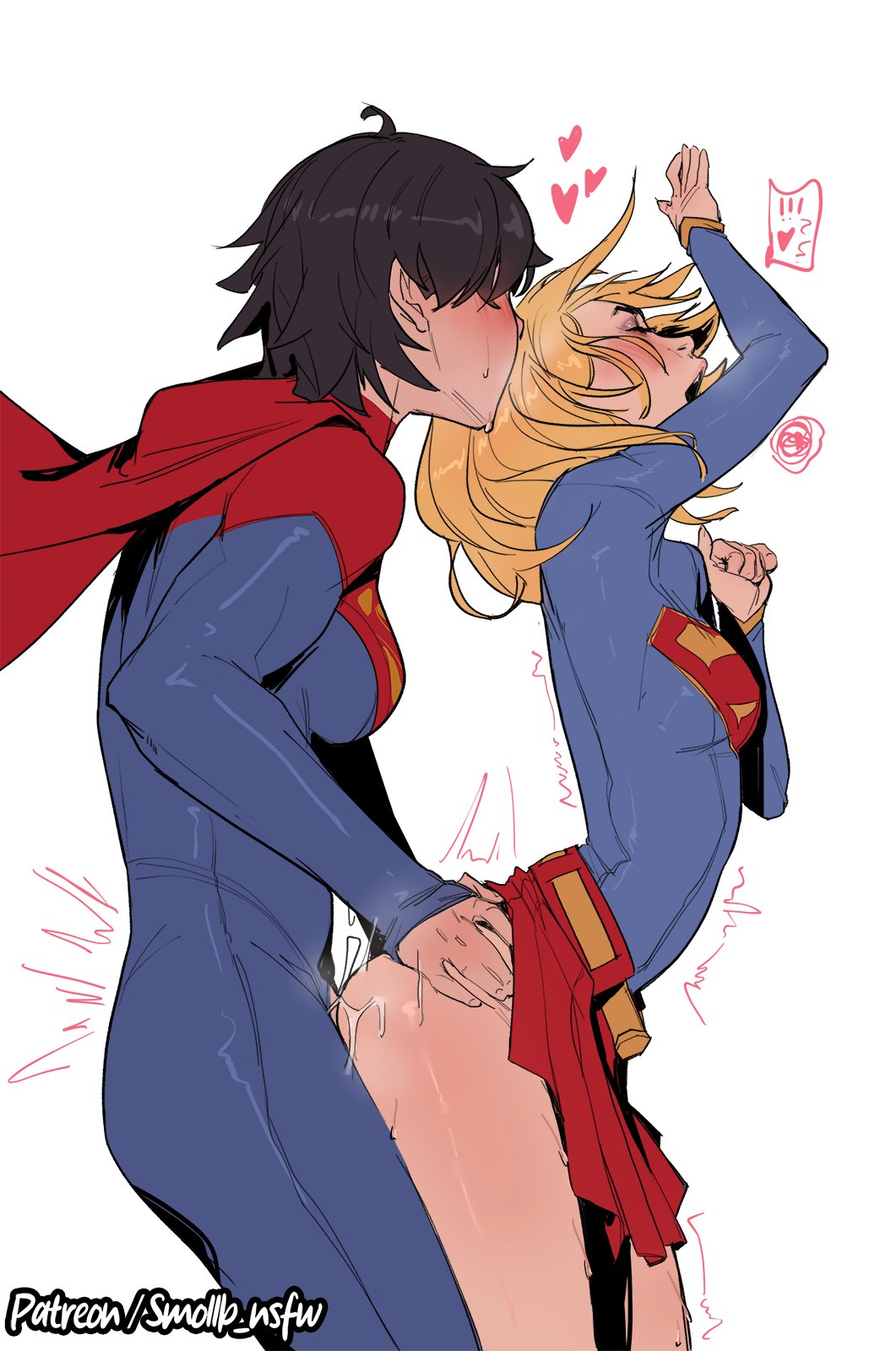 1futa, 1girls, 2d, 2d (artwork), ambiguous penetration, barely legal, blonde hair, bodysuit, dc, dc comics, dc extended universe, dcu, doggy style, drunk, drunk female, female, futanari, intersex, kara zor-el, latex, latex bodysuit, latex clothing, latex skinsuit, looking at partner, looking pleasured, microskirt, miniskirt, patreon url, pleated skirt, selfcest, senin, short hair, simple background, skinsuit, smollb nsfw, standing doggy style, supergirl, supergirl (dcu), supergirl (sasha calle), superman (series), watermark, white background