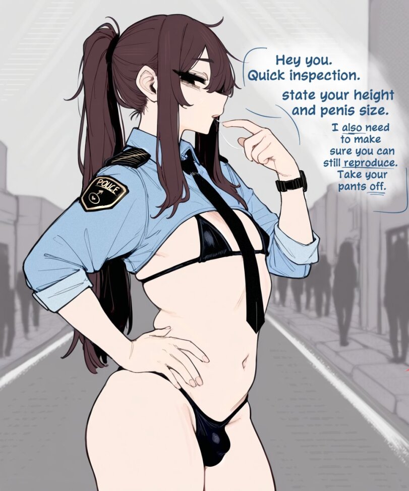 ai generated, black e, brown eyes, brown hair, femboy, male, male only, muscles, police uniform, vein, veins, veiny muscles
