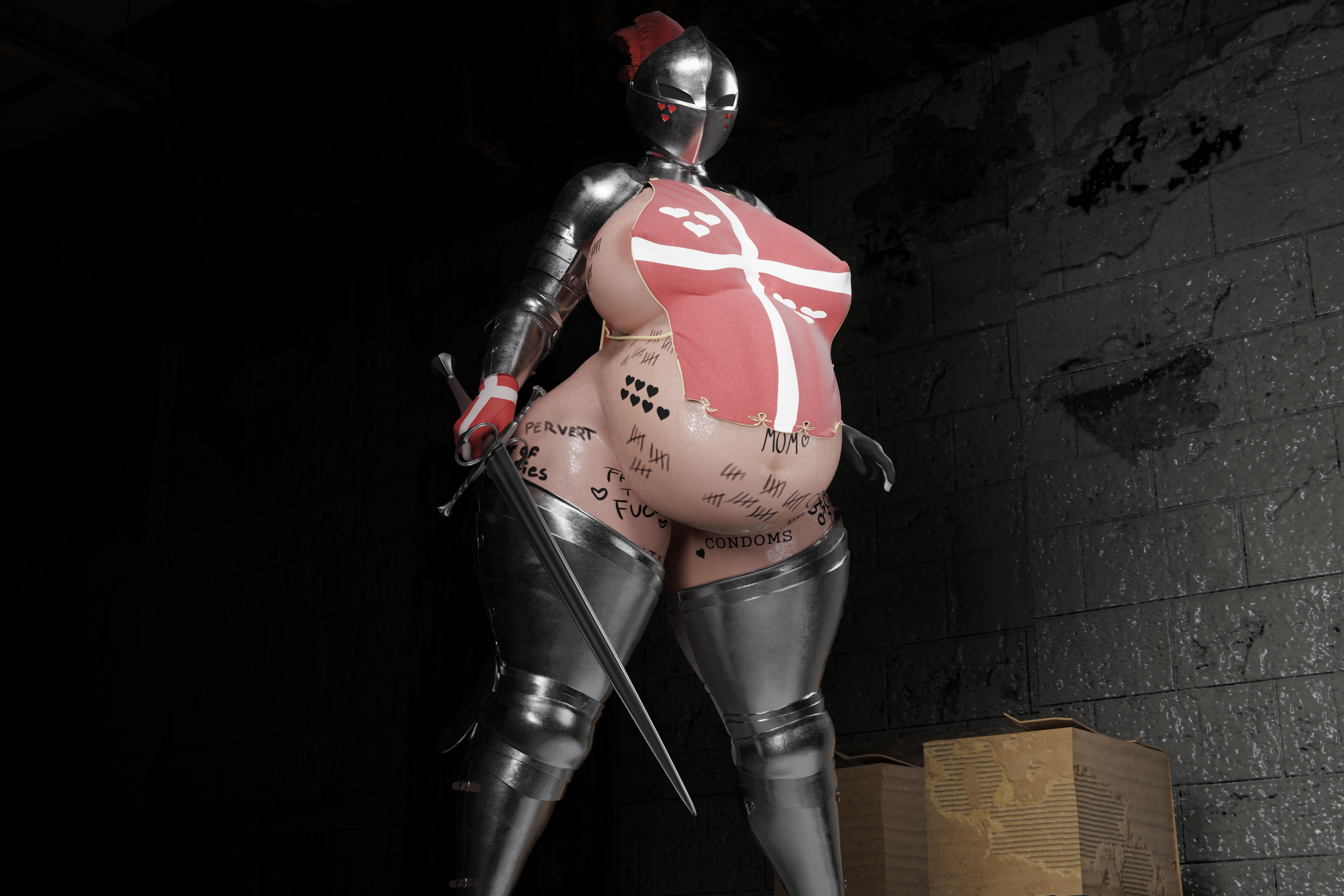 1girls, 3d, areola slip, big breasts, big thighs, body writing, breasts, busty, curvy, female, guimontag, huge breasts, huge thighs, kardia of rhodes, knight, knight armor, knight helmet, pregnant, pregnant belly, pregnant female, pussy, thighs, voluptuous