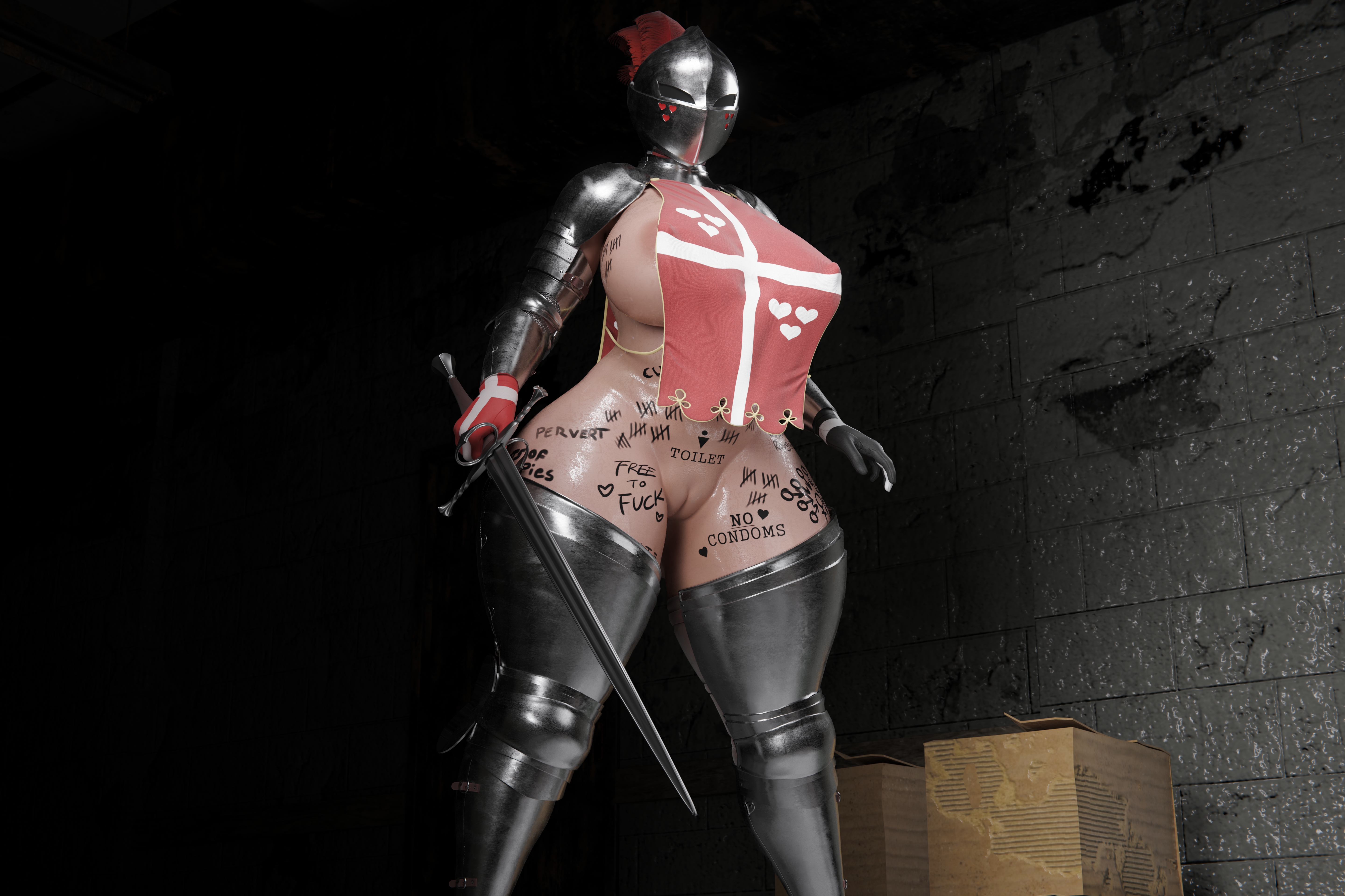 1girls, 3d, areola slip, big breasts, big thighs, body writing, breasts, busty, curvy, female, guimontag, huge breasts, huge thighs, kardia of rhodes, knight, knight armor, knight helmet, pussy, thighs, useless armor, voluptuous, wide hips