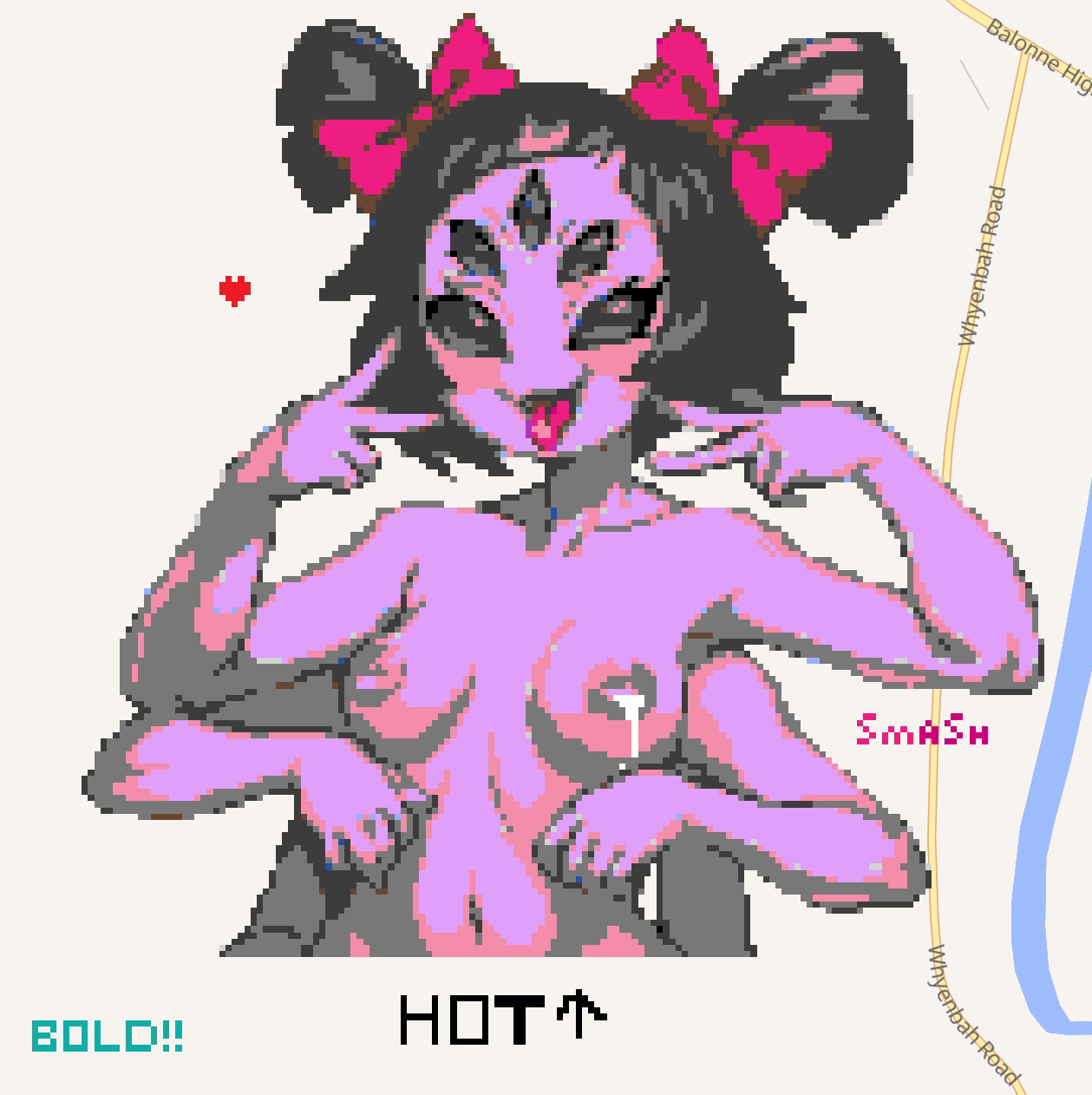 breasts, female, lactation, muffet, multi eye, pixel art, purple skin, tongue out, twintails, undertale, undertale (series), wplace