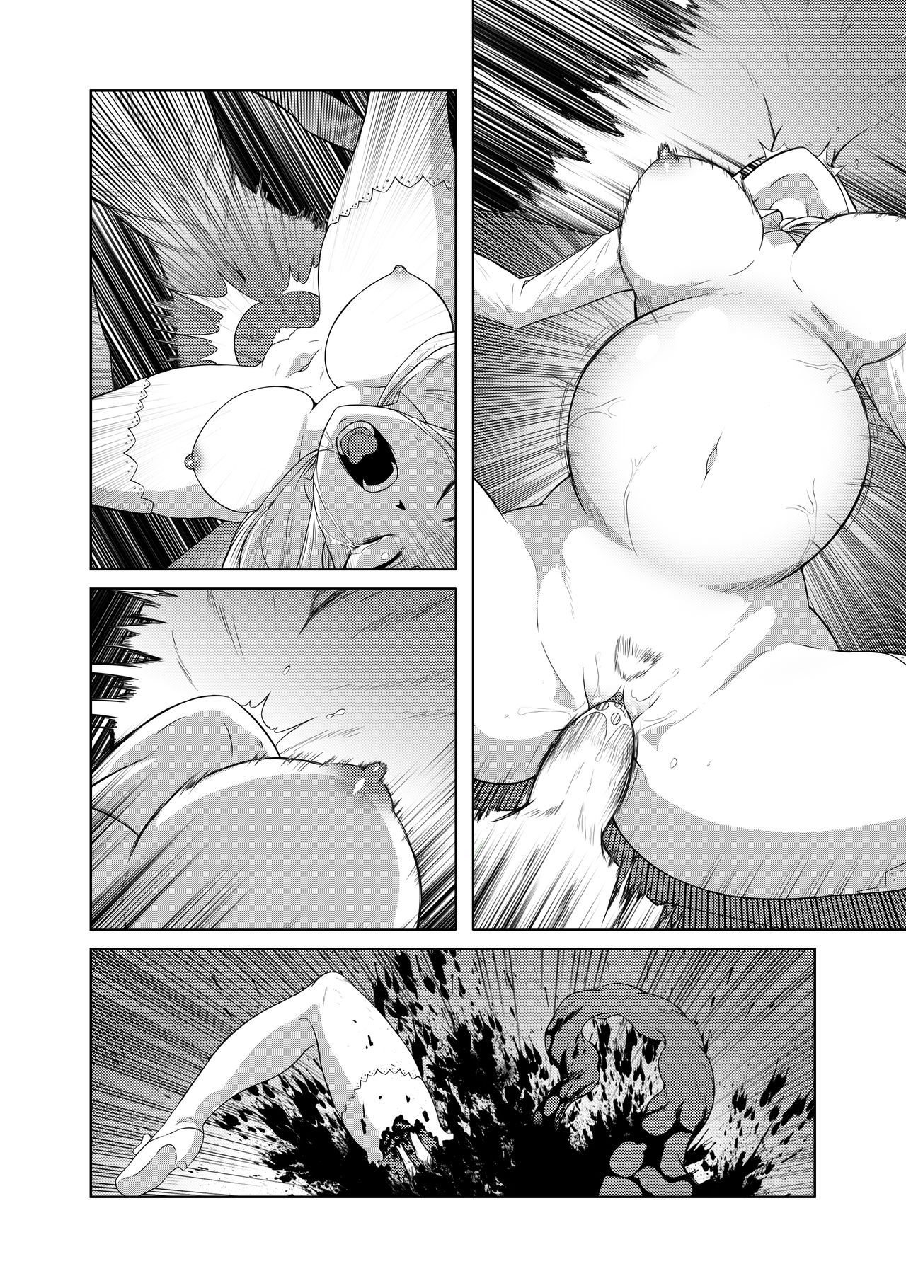 1boy, 1boy1girl, 1girls, beast anime, breasts, bursting, comic, cumflation, death, death by snoo snoo, female, female death, guro, human death, male, monochrome, oral, penis, pubic hair, pussy, sex, straight, vaginal penetration