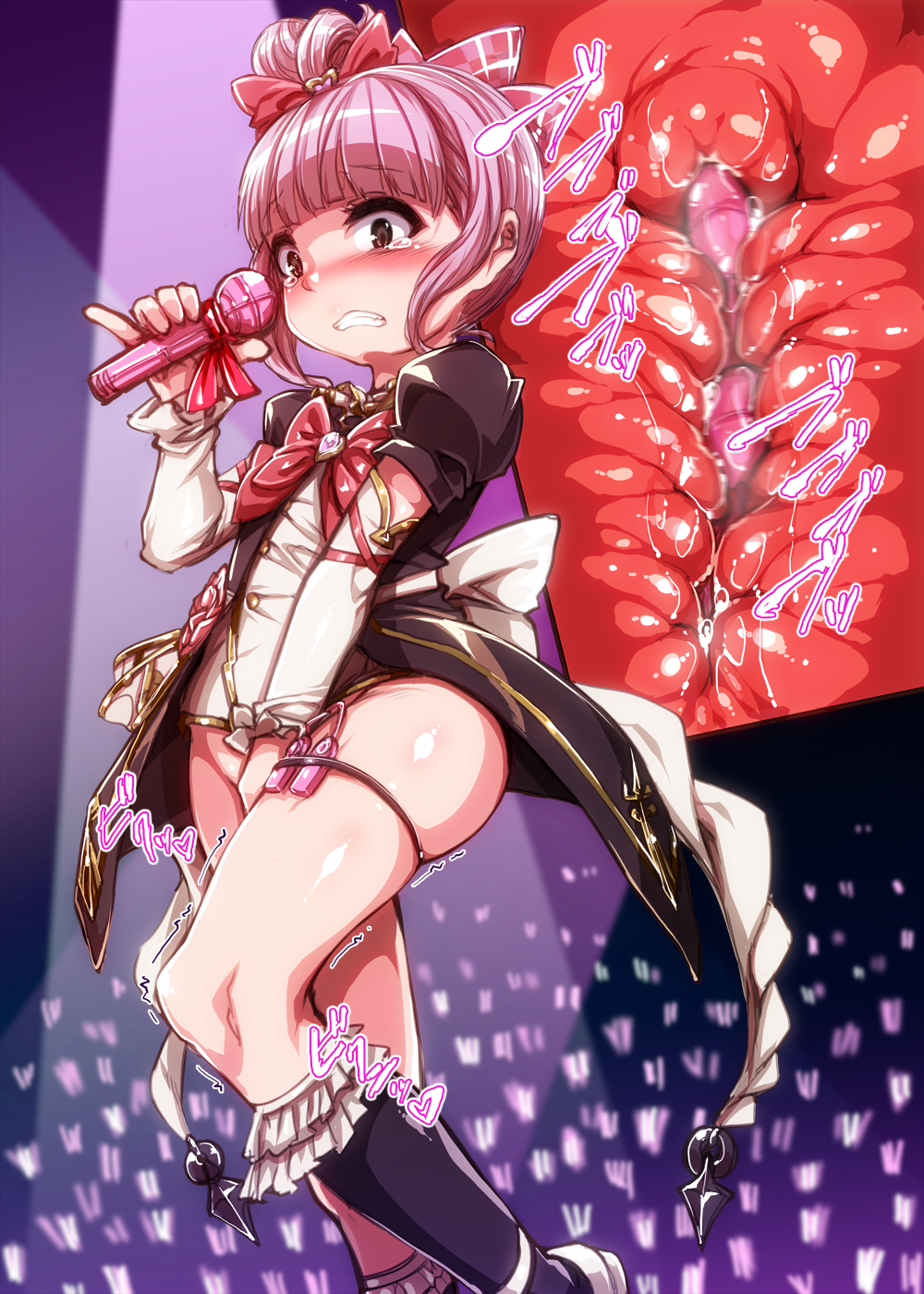 bottomless brown_eyes cross_section egg_vibrator female granblue_fantasy harigane_shinshi highres idol linaria_(granblue_fantasy) pink_hair remote_control_vibrator short_hair solo thigh_strap vibrator x-ray