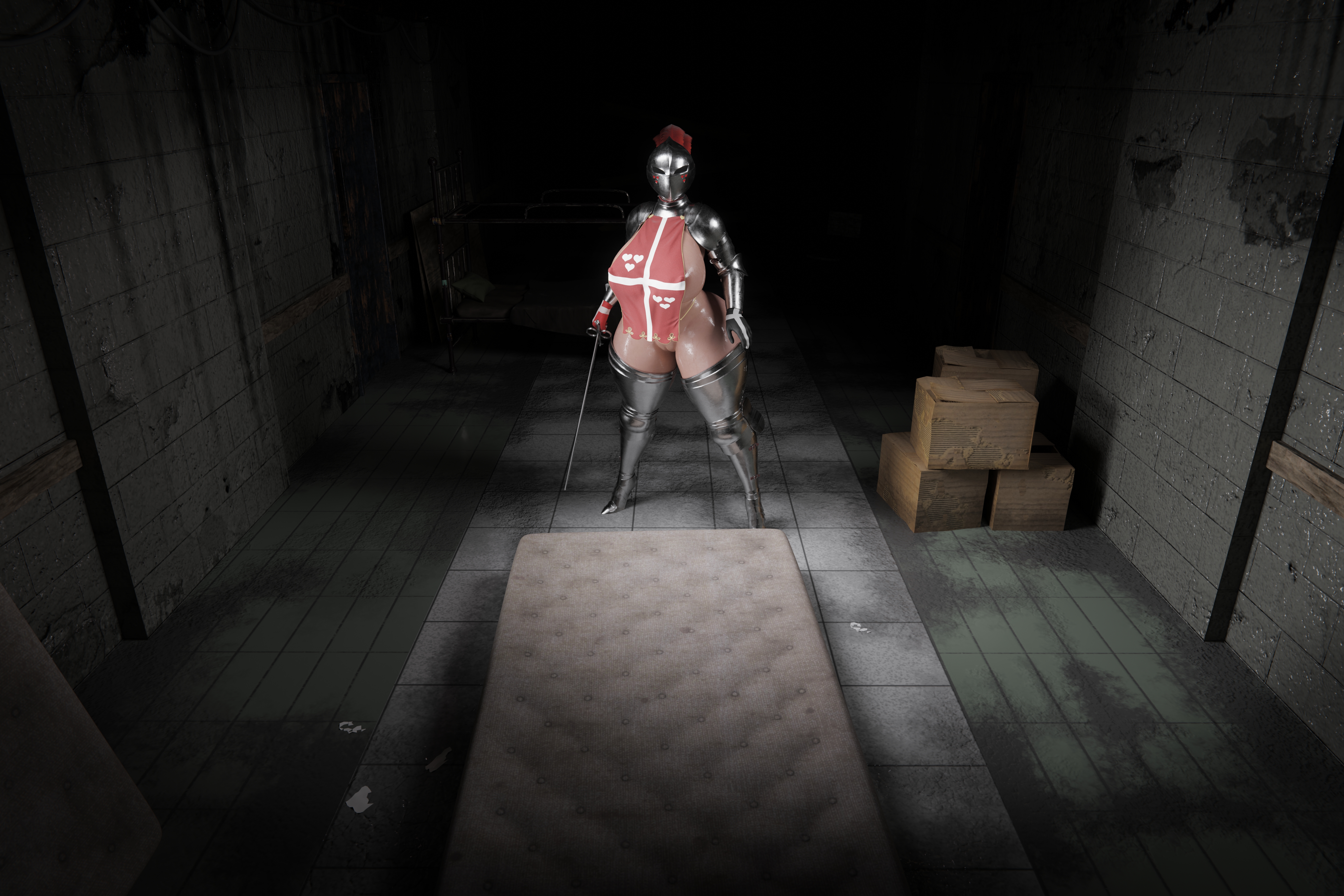 1boy, 1girls, 1monster, 3d, big breasts, big thighs, breasts, busty, curvy, female, guimontag, huge breasts, huge thighs, kardia of rhodes, knight, knight armor, knight helmet, male, monster, pussy, thighs, voluptuous, werewolf