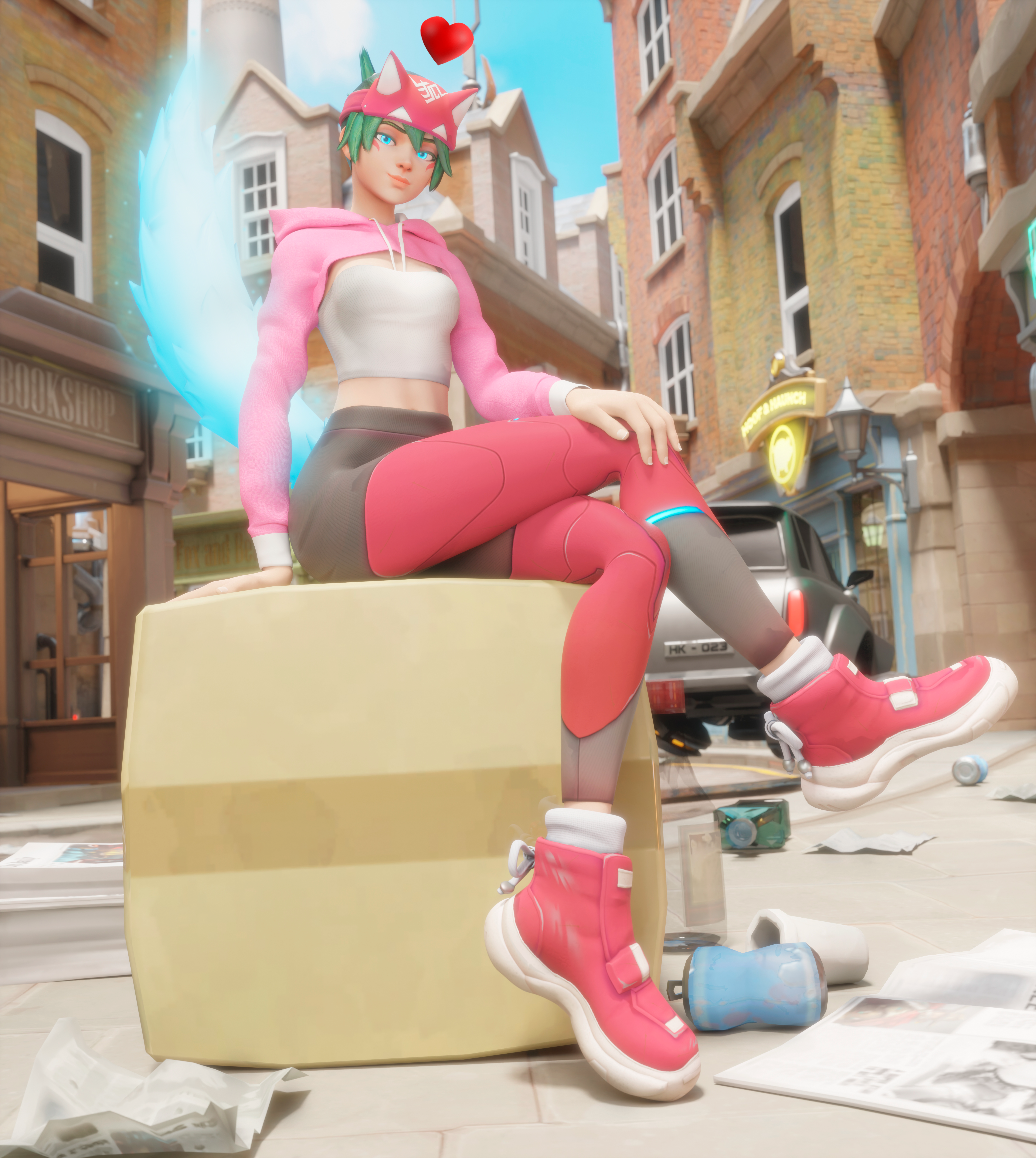 1girls, 3d, 3d (artwork), activision, asian, asian female, blender, blizzard entertainment, blue eyes, blue-eyed female, clothed, clothed female, clothing, cute, female, female focus, female only, fox, fox ears, fox girl, fox tail, fully clothed, green hair, green-haired female, heart, japanese, japanese girl, jdv, kiriko (overwatch), kiriko kamori, light skin, light-skinned female, looking at viewer, outdoors, outside, overwatch, overwatch 2, pov, sitting, smile, smiling, smiling at viewer, solo, solo female, solo focus