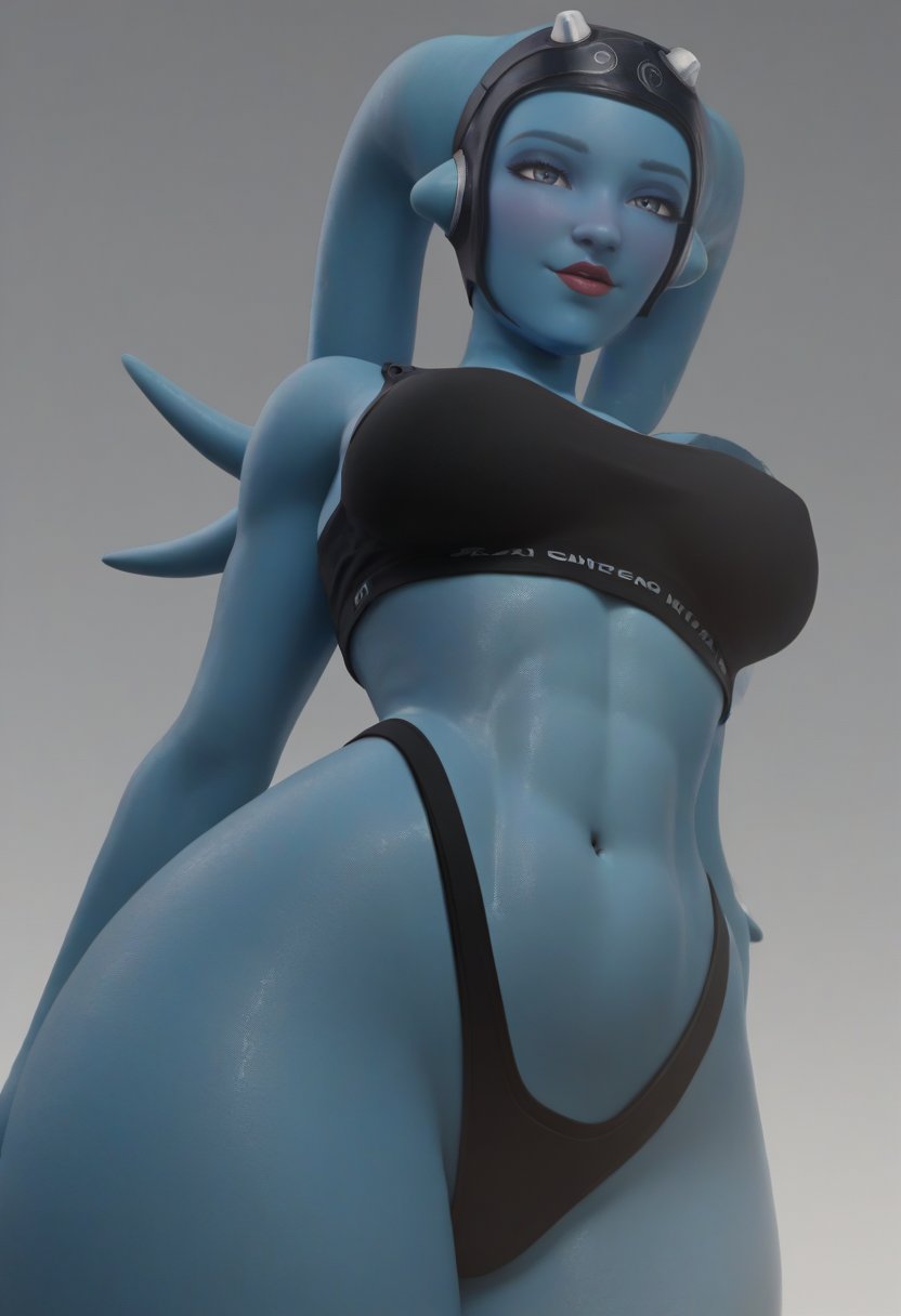 1girls aayla_secura abs ai_generated alien alien_girl alternate_costume athletic athletic_female black_bra black_clothing black_underwear blue_body blue_eyes blue_skin blush clone_wars duchess_eugene female female_only fit fit_female grey_background gym_uniform headband headgear headwear highleg highleg_panties highleg_thong jedi jedi_master lekku lekku_(anatomy) lips lipstick low-angle_view navel panties plain_background solo sports_bra sports_uniform sportswear standing star_wars tentacle tentacle_hair thong tummy twi'lek underwear