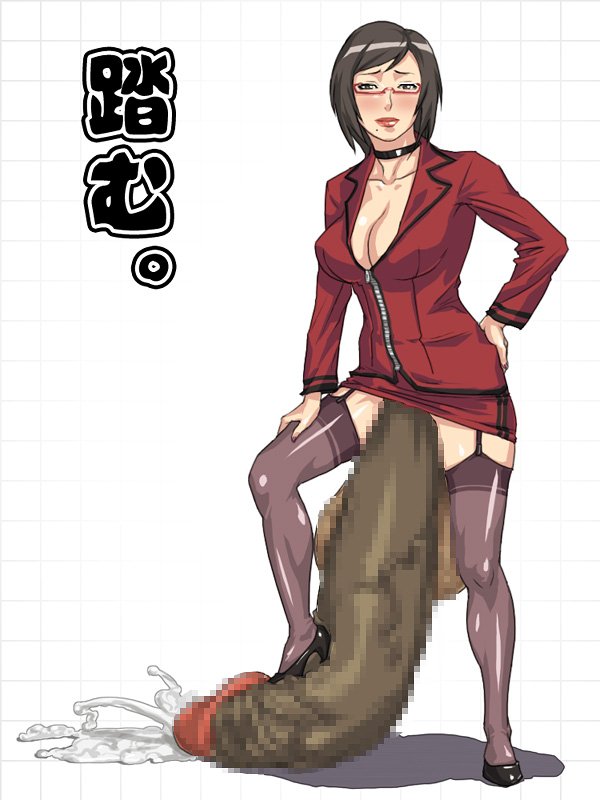 1futa, balls, blush, breasts, censored, choker, cleavage, cum, ejaculation, full-package futa, futa only, futanari, garter belt, garter straps, gigantic penis, heels, high heels, hourglass figure, hyper, hyper balls, hyper penis, hyper testicles, intersex, mole, penis, penis under skirt, solo, solo futa, testicles, usatarou