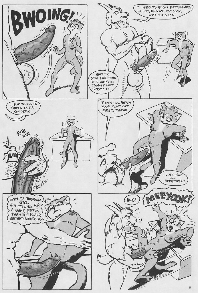 2004 anthro balls big_penis breasts caprine comic doctor_dee english_text erection feline female goat horn humanoid_penis karno lube male mammal monochrome nipples nude page_5 penis pussy sex vaginal_penetration