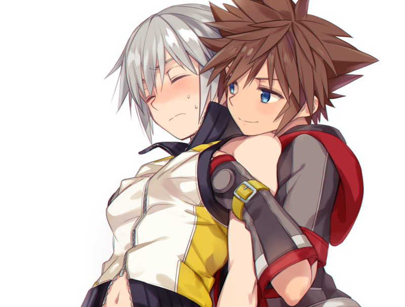 2boys blush esto_(20motoko) gay groping groping_from_behind groping_pecs groping_under_clothes kingdom_hearts male_only multiple_boys naughty_face pec_grab pec_grasp pec_grope riku sora sweat tagme yaoi