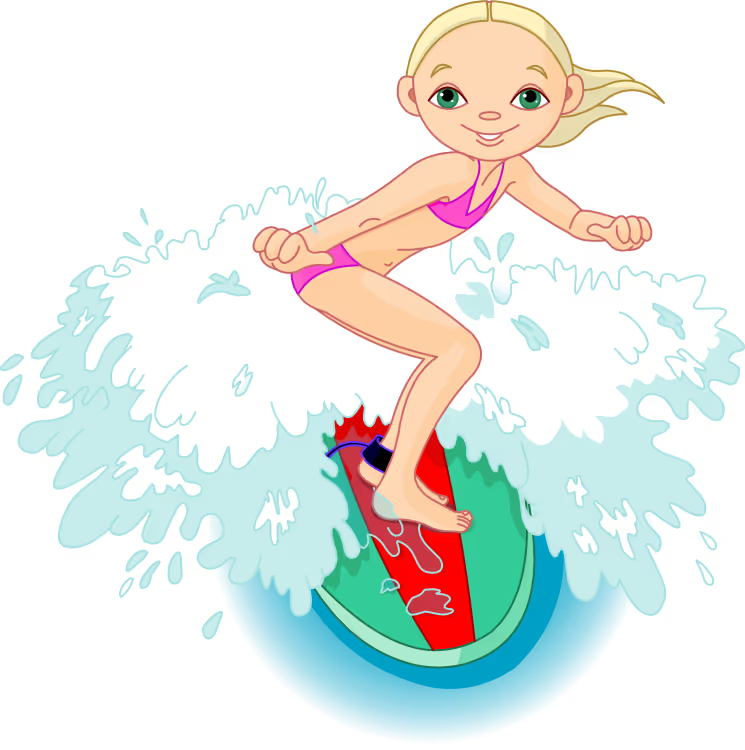 bikini blonde_hair cute_girl meta not_porn pink_bikini sfw smile smiling smiling_at_viewer surfboard surfer surfer_girl surfing vectorstock waves