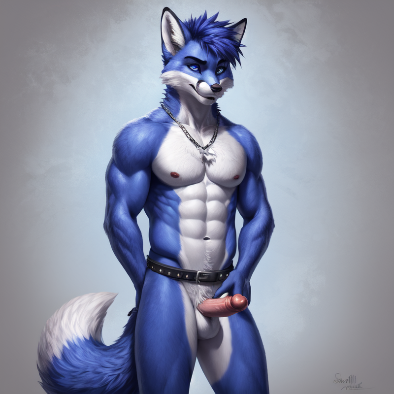 anthro balls bluby_the_fox canine fox fox_tail fur furry genitals hair looking_at_viewer lying male mammal nude penis solo tail