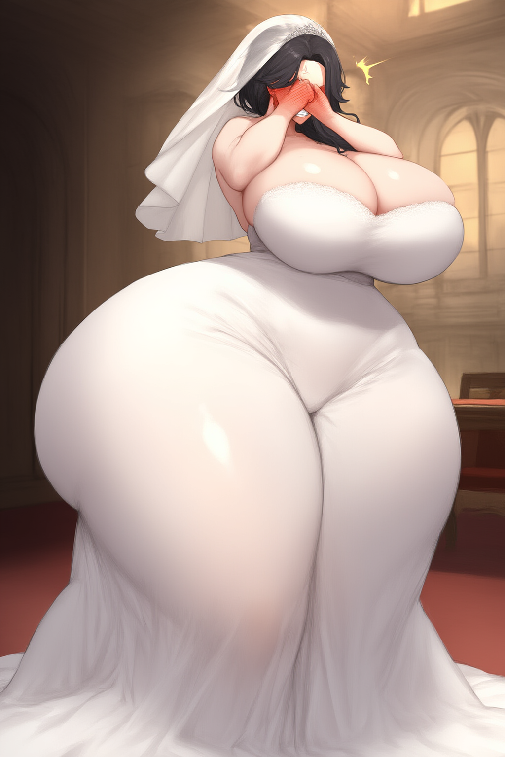 ai_generated blush cinder_fall cleavage covering_face gigantic_ass gigantic_butt goldencum34 huge_ass huge_breasts huge_thighs massive_ass massive_breasts massive_butt massive_thighs rwby wedding_dress