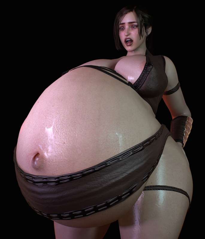 3d big_belly big_breasts cleavage clothing female female_only hands_on_ass outie_navel pregnant skylerhatesalice sweat tagme thick_thighs wide_hips