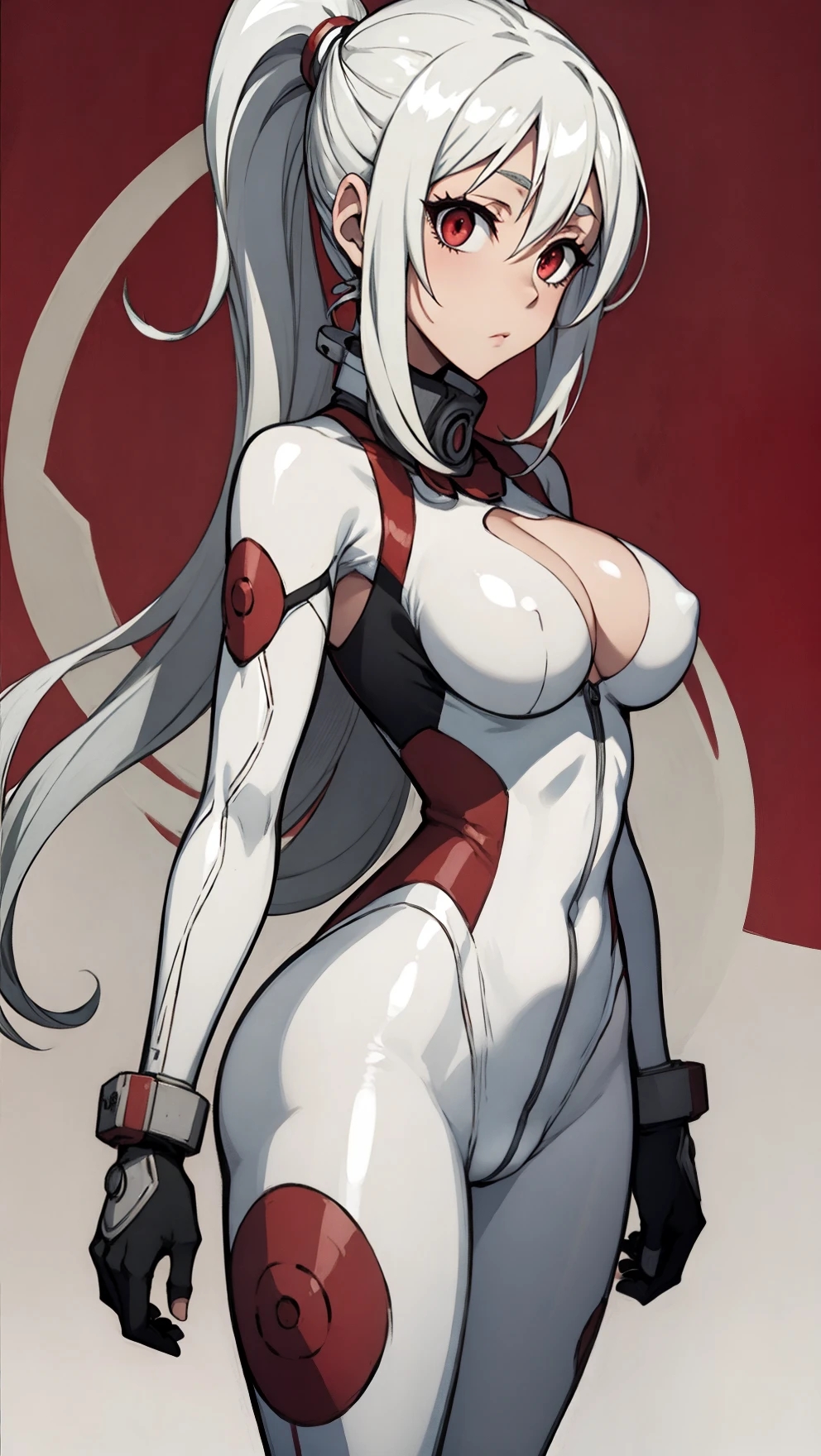 1girls ai_generated bodysuit female large_ass red_eyes solo white_hair yami_(ferbie13) yami_(original_character)