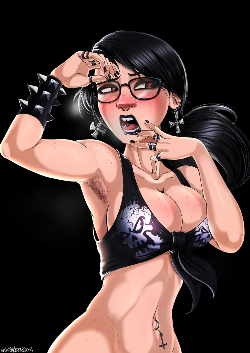 1girls armpit_hair armpits bimbo black_hair bracelet breasts brown_eyes cleavage disney earrings eyeshadow female female_armpit_hair female_only glasses goth hairy_armpits inside_out jill_andersen large_breasts lip_piercing lipstick makeup milf navel navel_piercing pixar rings shadman sideboob solo spiked_bracelet tongue_piercing