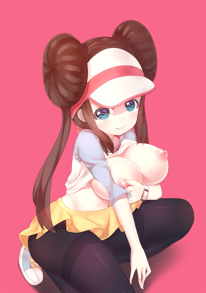ass, bad id, blush, breasts, female, lactation, large breasts, nintendo, nipples, pantyhose, pokemon, pokemon bw2, ririko (zhuoyandesailaer), rosa (pokemon), shoes, sneakers, thick thighs, thighs