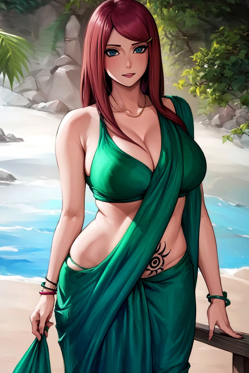 ai_generated breasts ghost141000 looking_at_viewer naruto red_hair tattoo_on_belly uzumaki_kushina