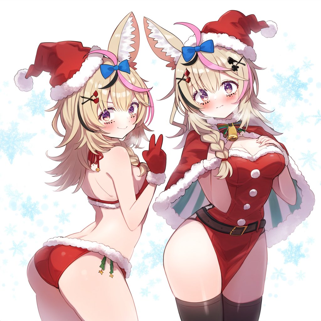 artist_request ass bikini christmas hololive omaru_polka posing_for_the_viewer red_bikini simple_background