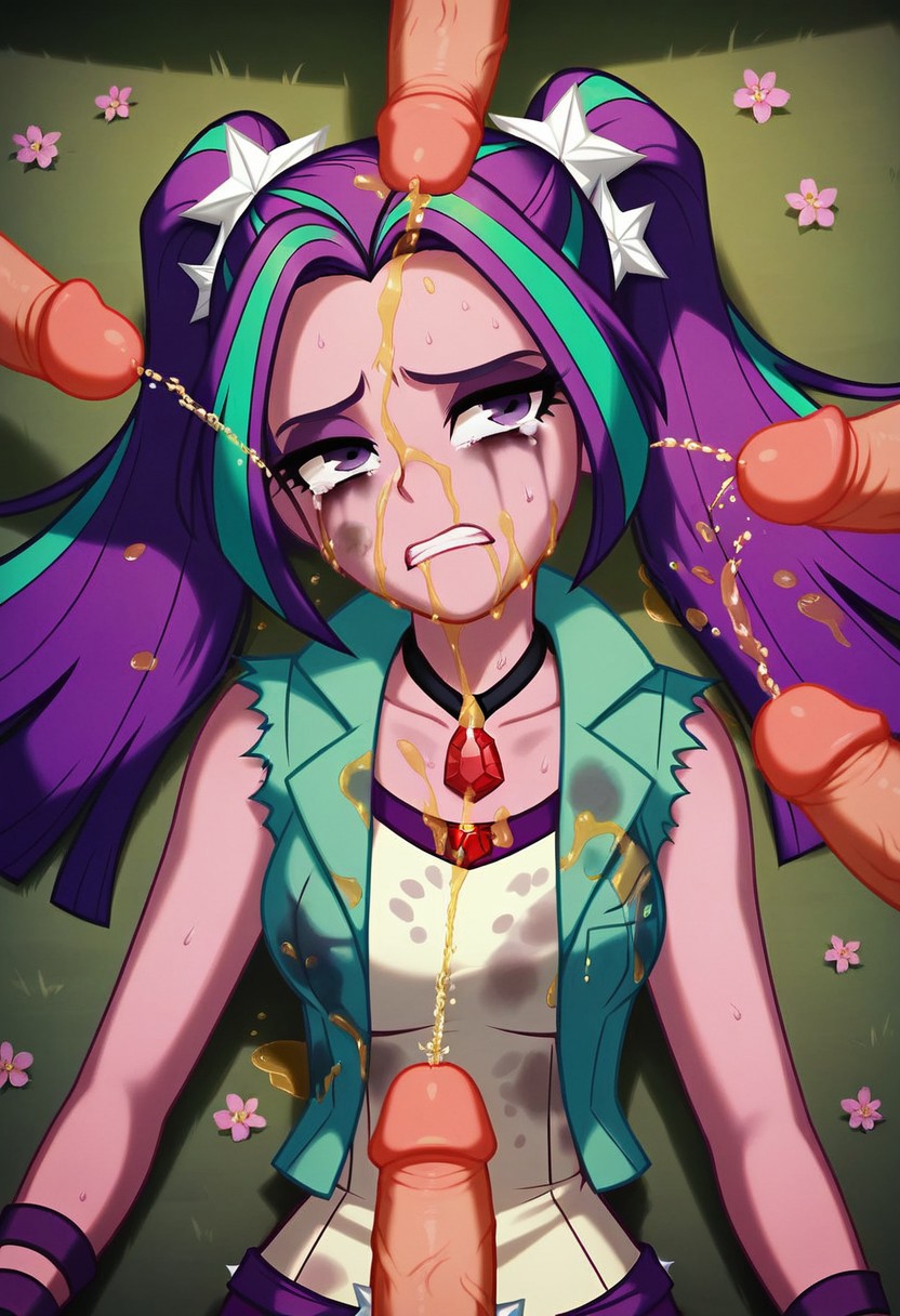 ai_generated aria_blaze crying defeated defeated_villainess empty_eyes equestria_girls female gangbang group_sex hasbro human my_little_pony peeing piss piss_on_hair pissing pissing_on_face rainbow_rocks slut streaked_hair submissive submissive_female twintails urination urine villainess wet whore