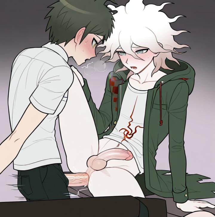 2boys, accurate art style, ai generated, anal, anal sex, blush, clothed sex, danganronpa, danganronpa 2: goodbye despair, hajime hinata, hinata hajime, male, male only, nagito komaeda, yaoi