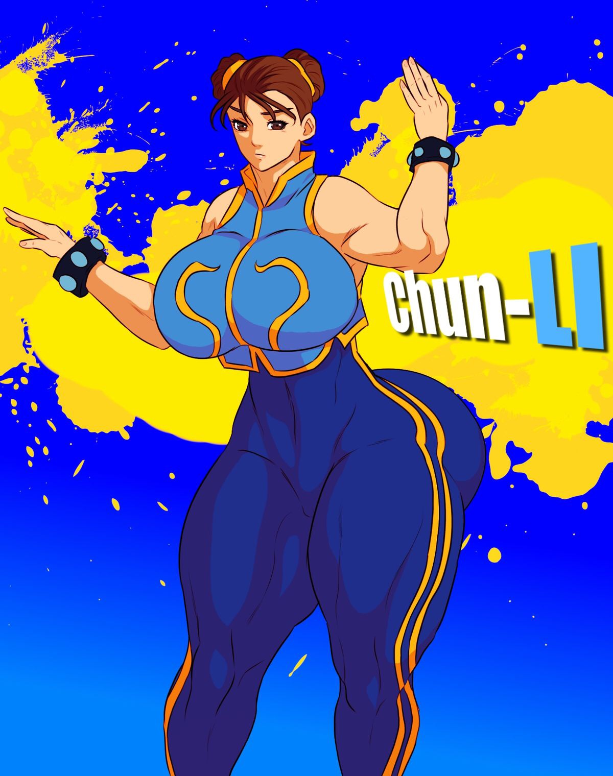 1girls, asian, ass, bracelets, breasts, brown hair, chun-li, female, female only, hair bun, huge ass, huge breasts, human, jay-marvel, short hair, solo, street fighter, thick thighs, wide hips