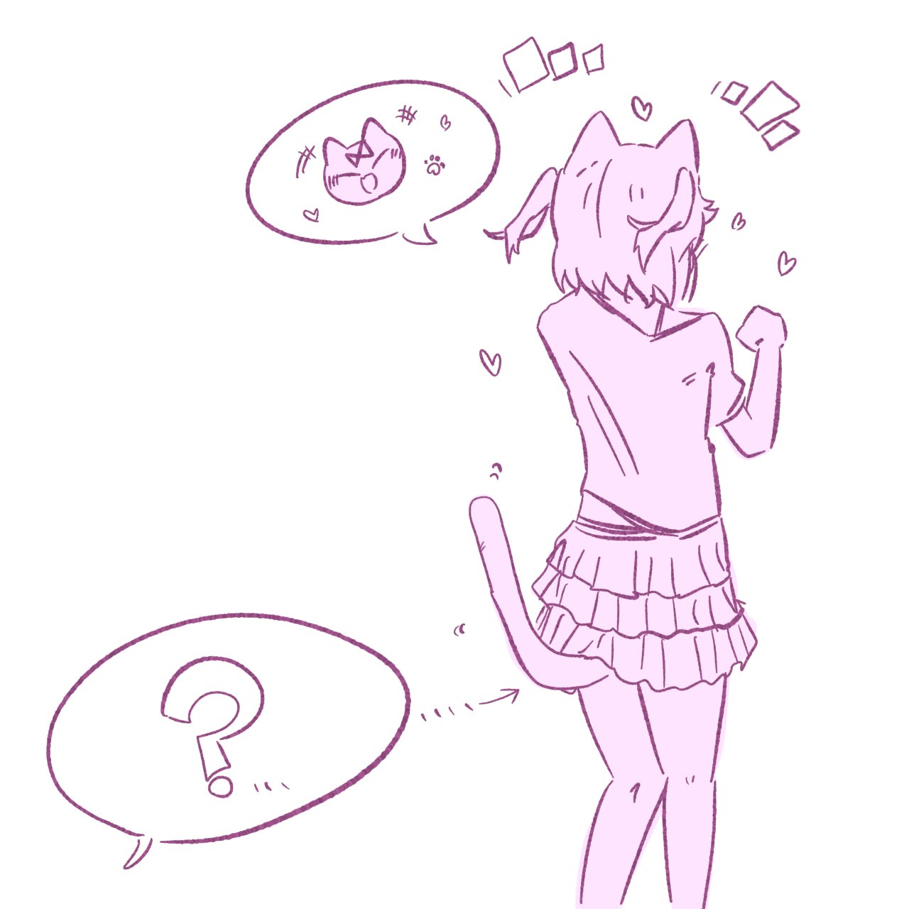 ? animal_tail cat_girl cat_tail catgirl doki_doki_literature_club fake_tail heart hearts kentylevel natsuki_(doki_doki_literature_club) skirt tail unaware