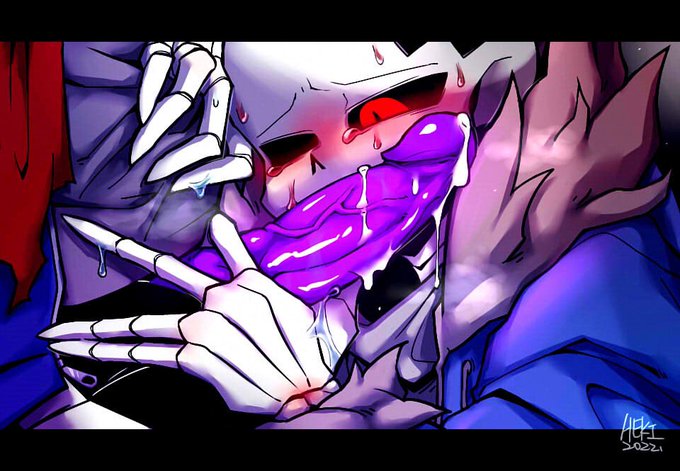 animated_skeleton blowjob cum cum_drip dust_sans dusttale hand_on_penis heki_(artist) horror_sans horrortale orgasm purple_penis red_eyes sans sans_au semen sweat undertale