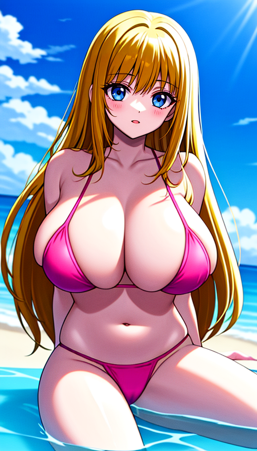 ai_generated akimbo223 beach blonde_hair huge_breasts stable_diffusion