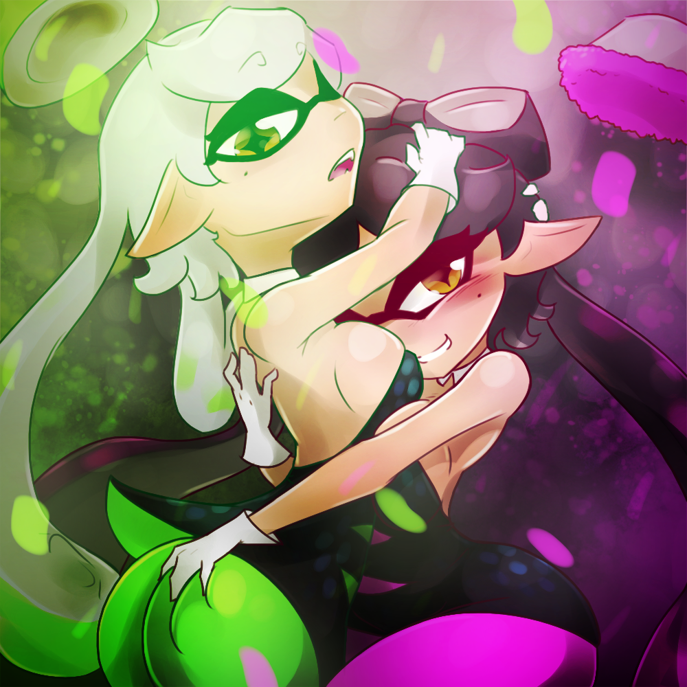 2girls ass ass_grab blush breasts callie_(splatoon) detached_collar digital_media_(artwork) gloves grabbing grabbing_another's_ass grabbing_ass hair_down ihara incest inkling looking_at_viewer marie_(splatoon) mole mole_under_eye nintendo pointy_ears source_request splatoon splatoon_(series) squid_sisters tentacle tentacle_hair white_gloves