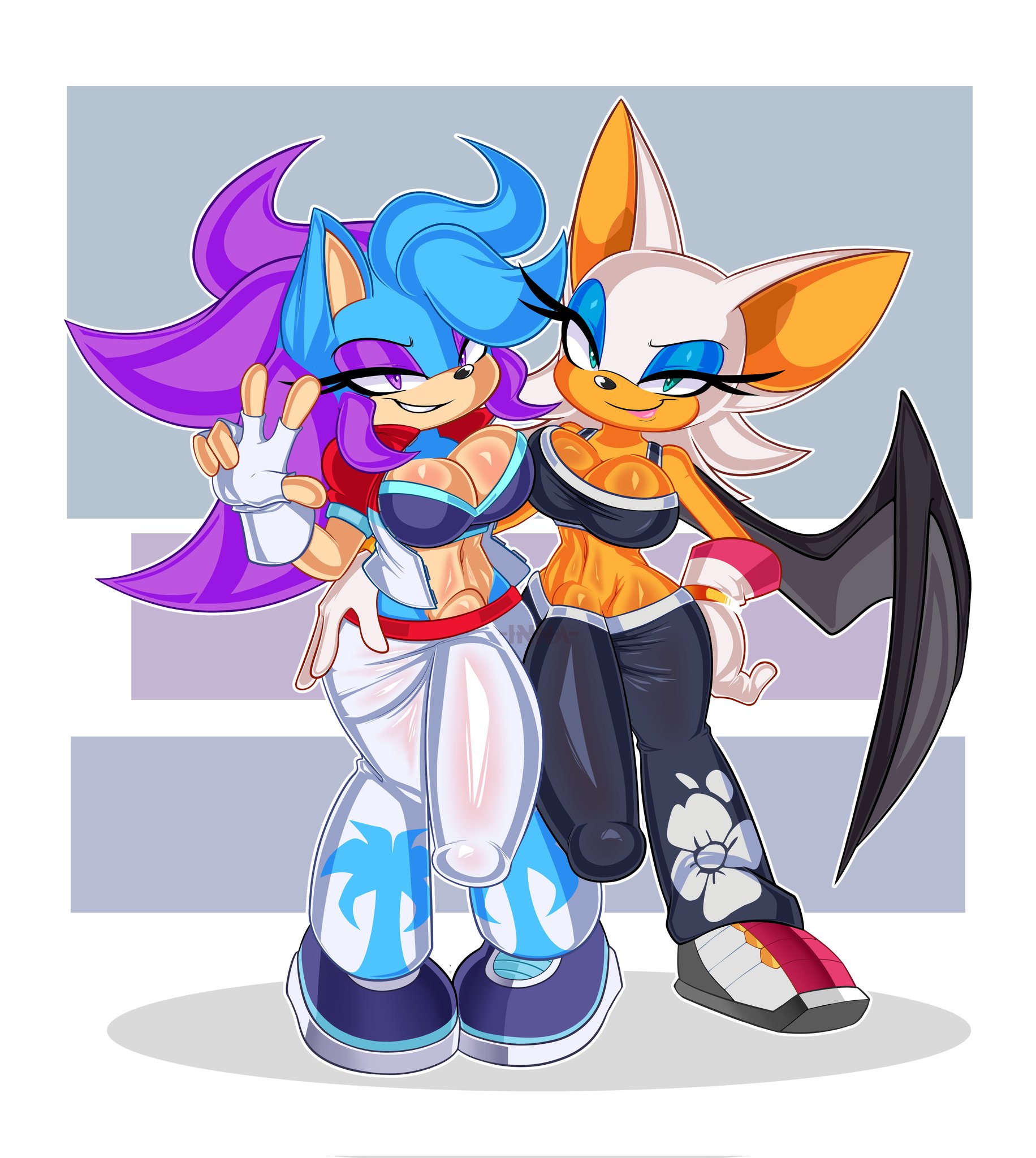 2futas, anthro, bulge, cand1tty, fan character, furry, futanari, huge cock, innansfw, intersex, oc, penis, rouge the bat, sonic (series)