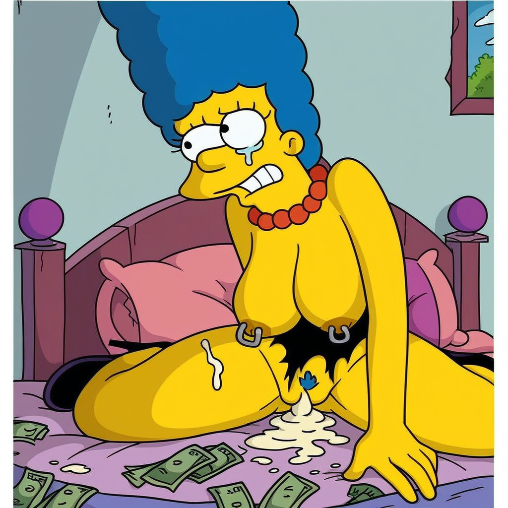 ai_generated crying cum_in_pussy marge_simpson money nipple_piercing the_simpsons