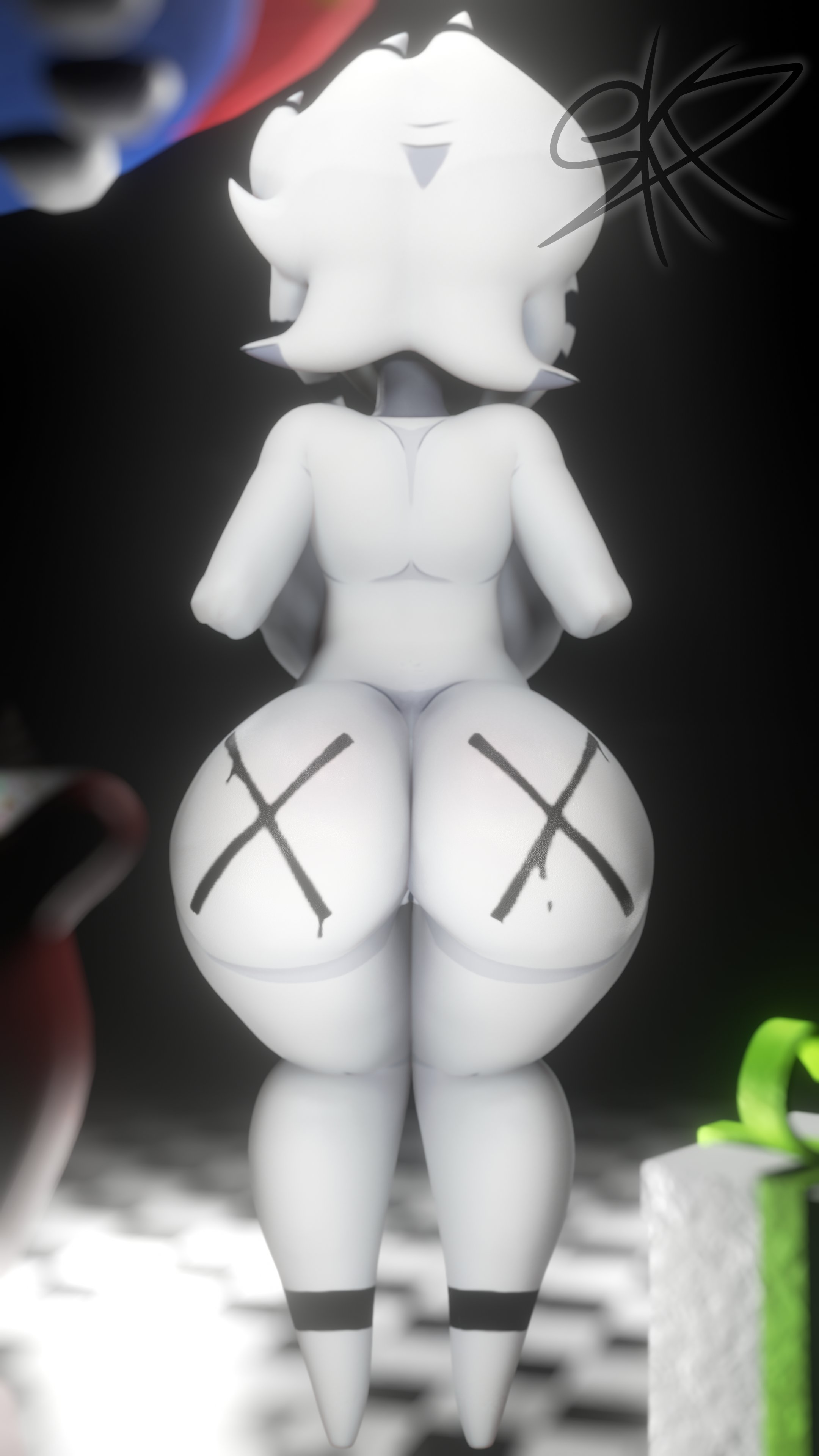 1girls, 3d, 3d (artwork), absurd res, ass, back, back view, backboob, big ass, big butt, breasts, cally3d, clazzey, cryptiacurves, curvaceous, detailed background, fazclaire's nightclub, female, female only, five nights at freddy's, five nights at freddy's 2, fnaf, fredina's nightclub, hi res, hourglass figure, marie (cally3d), marie (cryptia), marionette (fnaf), puppet (cally3d), puppet (fnaf), pussy, scottgames, skelexx, skxx elliot, solo, thick thighs, voluptuous, wide hips