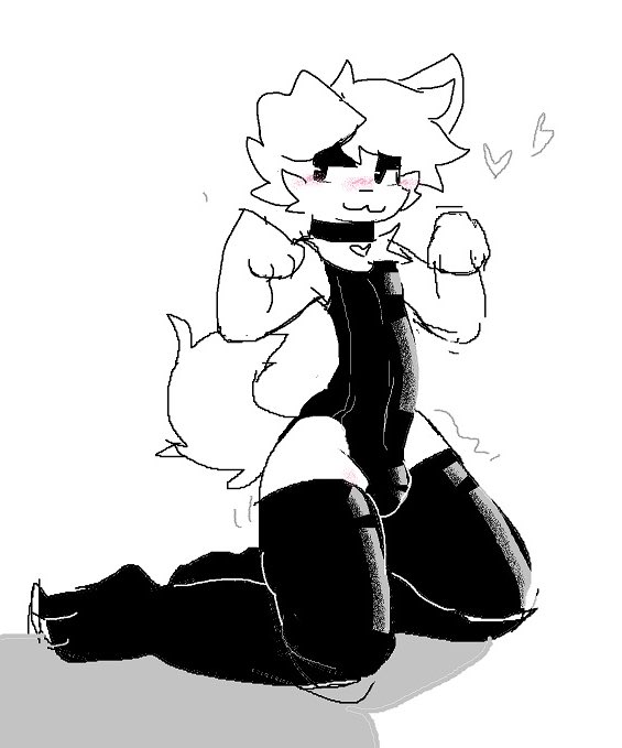 2024 anthro blush bodysuit boy_kisser_(meme) bulge canine collar collar_tag femboy furry heart ms_paint sammy_toyy tail thigh_highs tremble_lines tremble_spikes