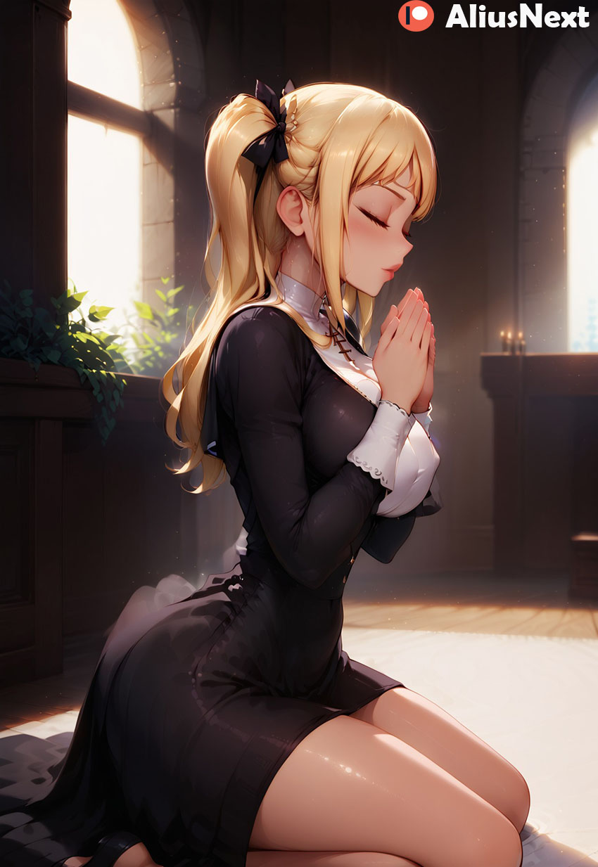 1girls ai_generated aliusnext blonde_hair chubby fairy_tail female high_resolution highres huge_breasts long_hair lucy_heartfilia nun nun_outfit patreon tagme