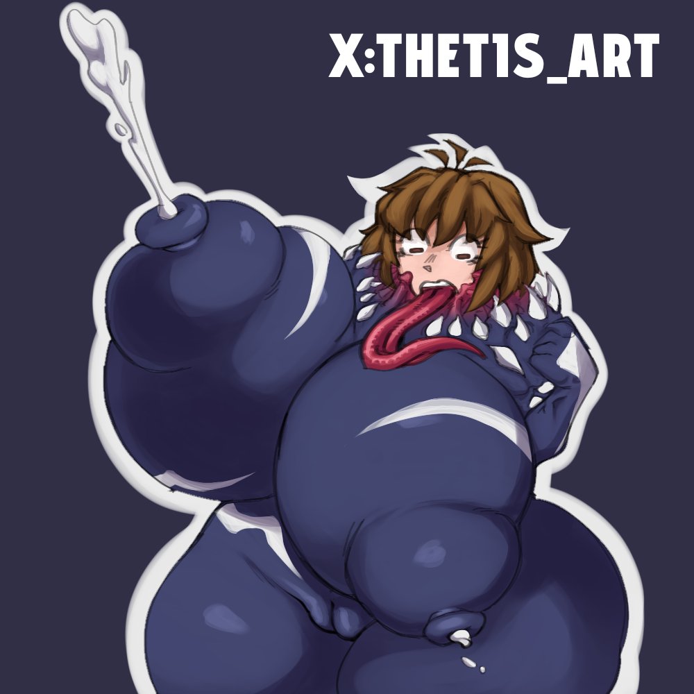 big_ass big_breasts breasts_milk brown_hair heart lactating lactation pussy thetis_(artist) venom_(marvel)